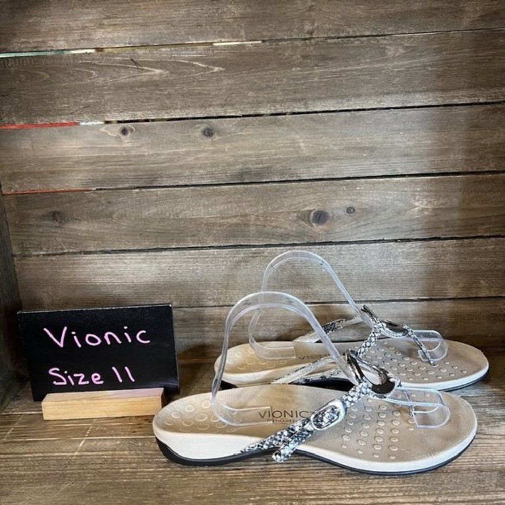 Womens Vionic 340 Karin Snakeskin Print Comfort Thong Sandals Flip Flops Size 11